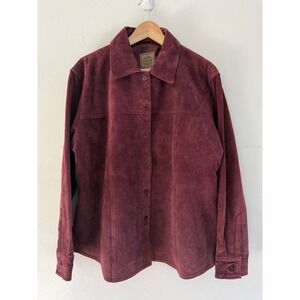 AMI Burgundy Suede Leather Shirt Jacket Shacket Womens XL Wine Maroon 2445
